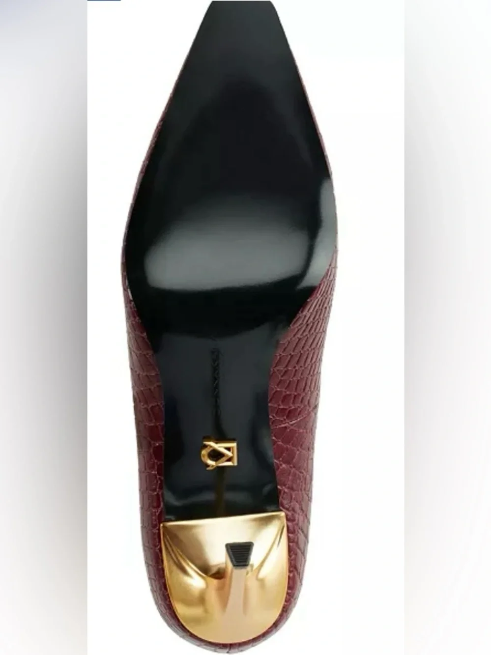 Donna Karan Burgundy Croc-Embossed Pointed Pump with Gold Heel⭐️